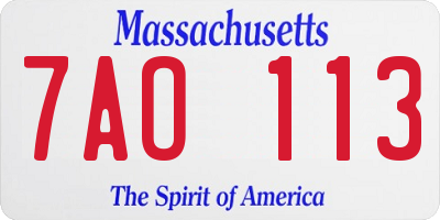 MA license plate 7AO113