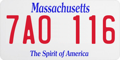 MA license plate 7AO116