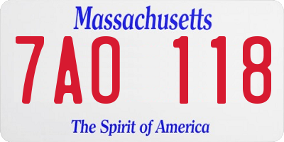 MA license plate 7AO118