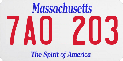 MA license plate 7AO203