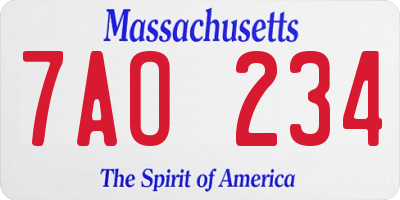 MA license plate 7AO234