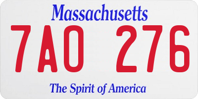 MA license plate 7AO276