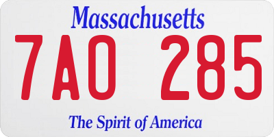 MA license plate 7AO285