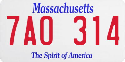 MA license plate 7AO314