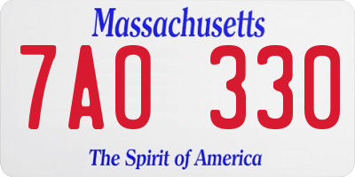 MA license plate 7AO330