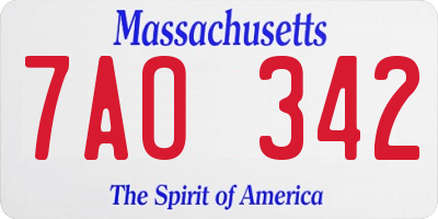 MA license plate 7AO342