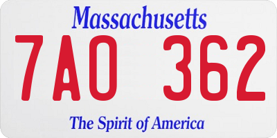 MA license plate 7AO362