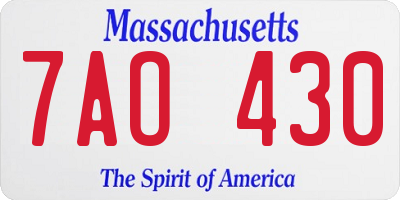 MA license plate 7AO430