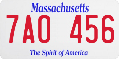 MA license plate 7AO456