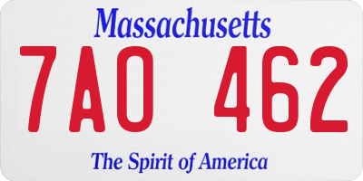 MA license plate 7AO462
