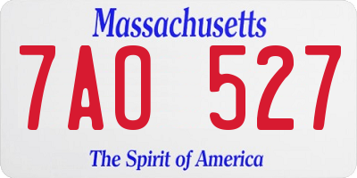 MA license plate 7AO527