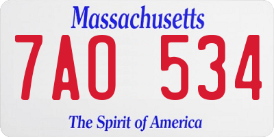 MA license plate 7AO534