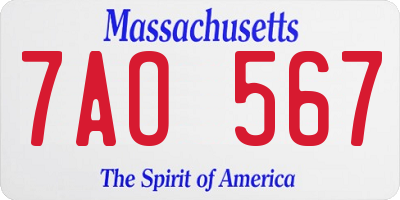 MA license plate 7AO567