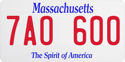 MA license plate 7AO600