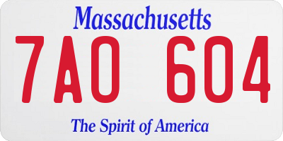 MA license plate 7AO604