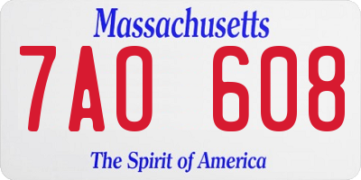 MA license plate 7AO608