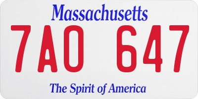 MA license plate 7AO647