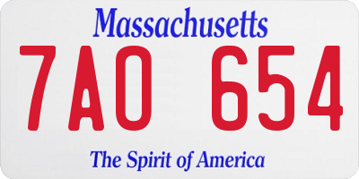 MA license plate 7AO654