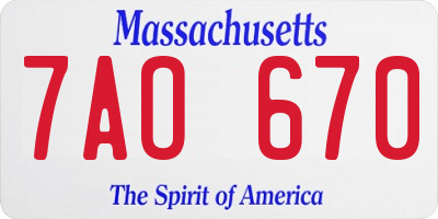 MA license plate 7AO670