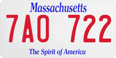 MA license plate 7AO722
