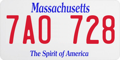 MA license plate 7AO728