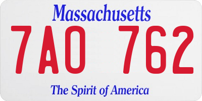 MA license plate 7AO762