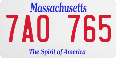 MA license plate 7AO765