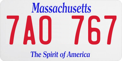 MA license plate 7AO767