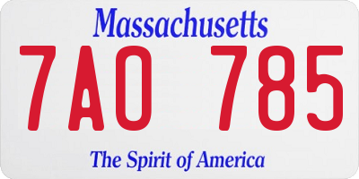 MA license plate 7AO785