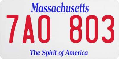 MA license plate 7AO803