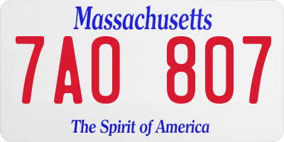 MA license plate 7AO807