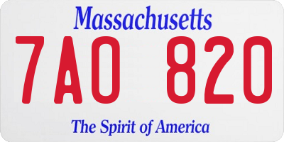 MA license plate 7AO820