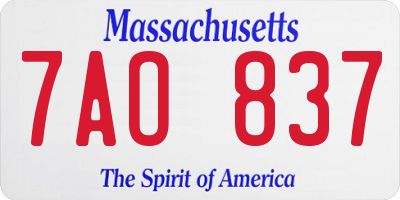 MA license plate 7AO837