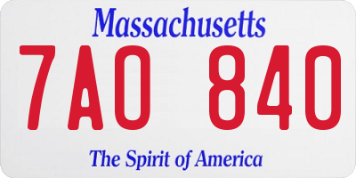 MA license plate 7AO840