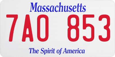MA license plate 7AO853