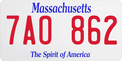 MA license plate 7AO862