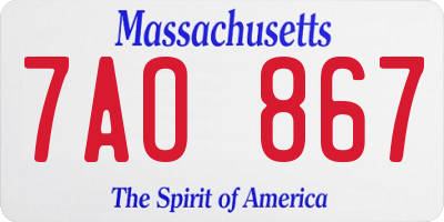 MA license plate 7AO867