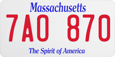 MA license plate 7AO870