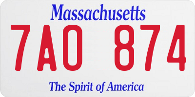 MA license plate 7AO874