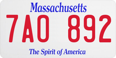 MA license plate 7AO892