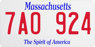 MA license plate 7AO924