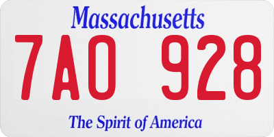 MA license plate 7AO928