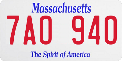MA license plate 7AO940