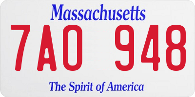 MA license plate 7AO948