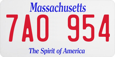 MA license plate 7AO954