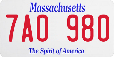 MA license plate 7AO980