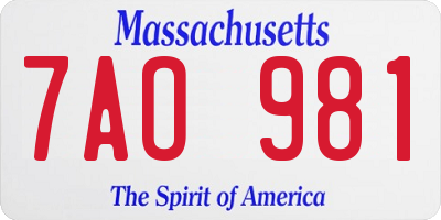 MA license plate 7AO981