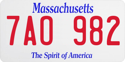 MA license plate 7AO982