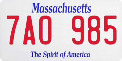 MA license plate 7AO985