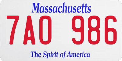 MA license plate 7AO986